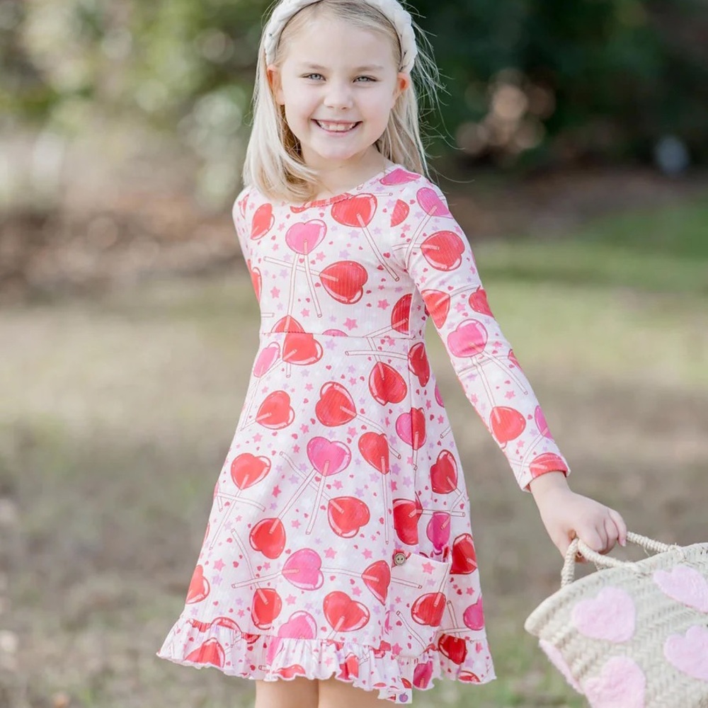 NWT Cheeky Plum Heart Lollipops Elara Knit Dress 3T Pink Red